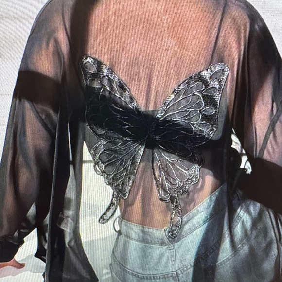Black Sheer Butterfly Blouse 7XL - Picture 8 of 9